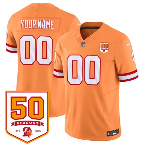Men's Tampa Bay Buccaneers Active Player Custom Orange 2025 F.U.S.E. 50th Anniversary Patch Vapor Limited Football Stitched Jersey - Ujersey