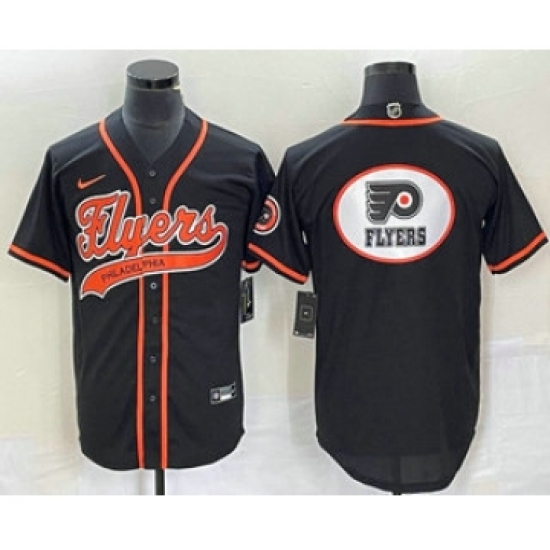 Men's Nike Philadelphia Flyers Black Team Big Logo Cool Base Stitched Baseball Jersey - Ujersey