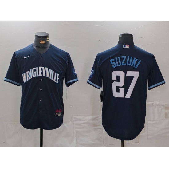 Men's Chicago Cubs #27 Seiya Suzuki Navy City Connect Cool Base Stitched Jersey - Ujersey
