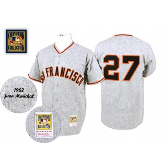 Men's Mitchell and Ness 1962 San Francisco Giants #27 Juan Marichal Authentic Grey Throwback MLB Jersey - Ujersey