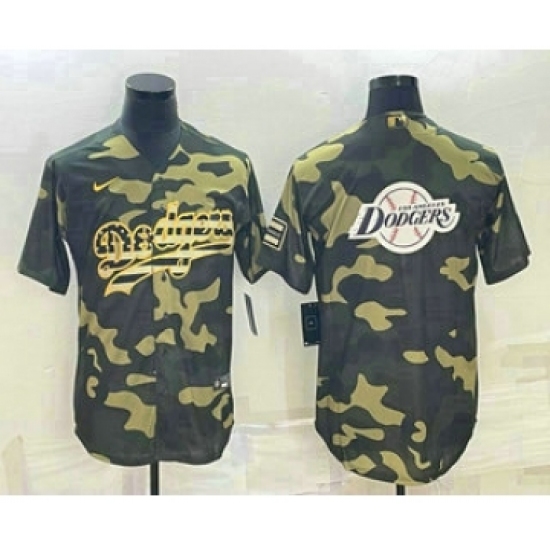 Men's Los Angeles Dodgers Olive Team Big Logo Cool Base Stitched Baseball Jersey1 - Ujersey