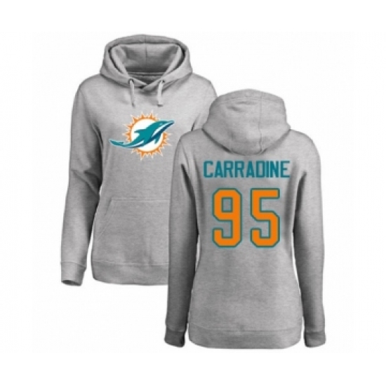 Football Women's Miami Dolphins #95 Tank Carradine Ash Name & Number Logo Pullover Hoodie - Ujersey