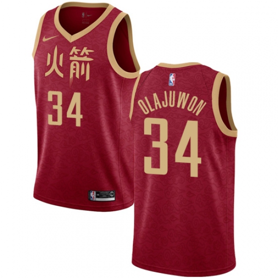 Youth Nike Houston Rockets #34 Hakeem Olajuwon Swingman Red NBA Jersey - 2018 19 City Edition - Ujersey