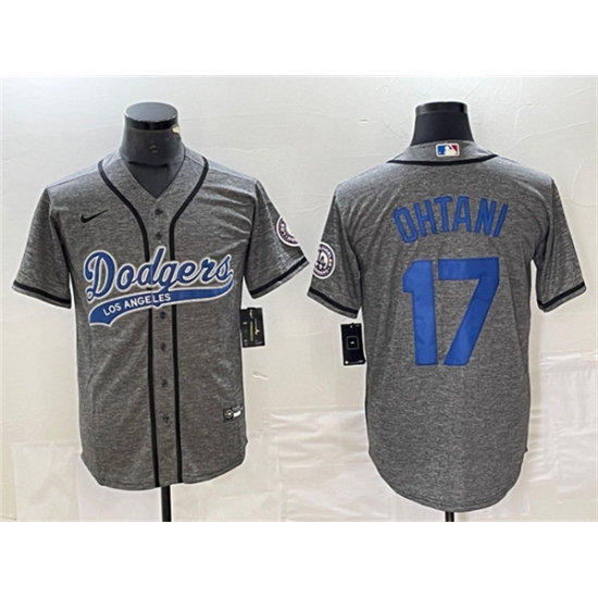 Men's Los Angeles Dodgers #17 Shohei Ohtani Gray Cool Base Stitched Baseball Jersey - ujerseystore