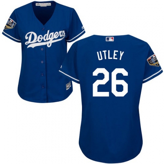 Women's Majestic Los Angeles Dodgers #26 Chase Utley Authentic Royal Blue Alternate Cool Base 2018 World Series MLB Jersey - Ujersey