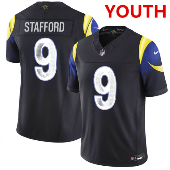 Youth los angeles rams #9 matthew stafford midnight blue 2025 f.u.s.e. “rivalries” vapor limited football stitched jersey - Ujersey