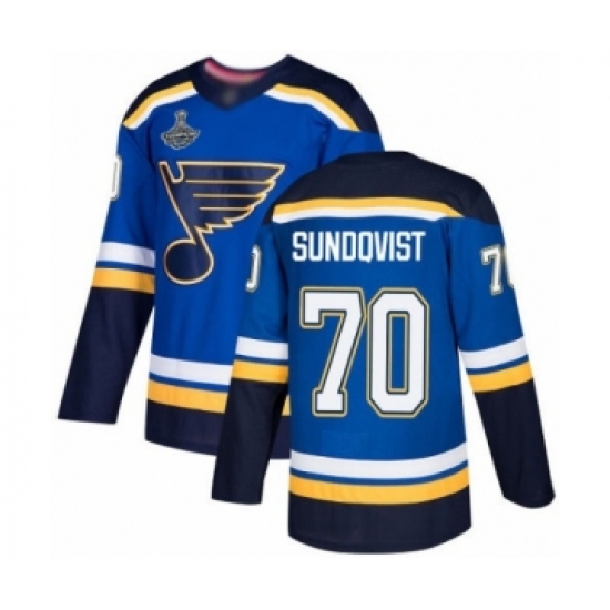 Youth St. Louis Blues #70 Oskar Sundqvist Authentic Royal Blue Home 2019 Stanley Cup Champions Hockey Jersey - Ujersey