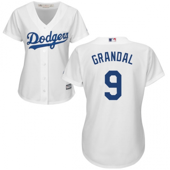 Women's Majestic Los Angeles Dodgers #9 Yasmani Grandal Authentic White Home Cool Base MLB Jersey - Ujersey