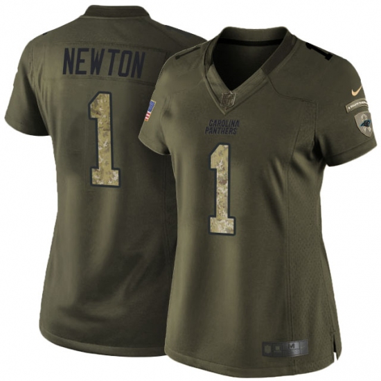 Women's Nike Carolina Panthers #1 Cam Newton Elite Green Salute to Service NFL Jersey - Ujersey