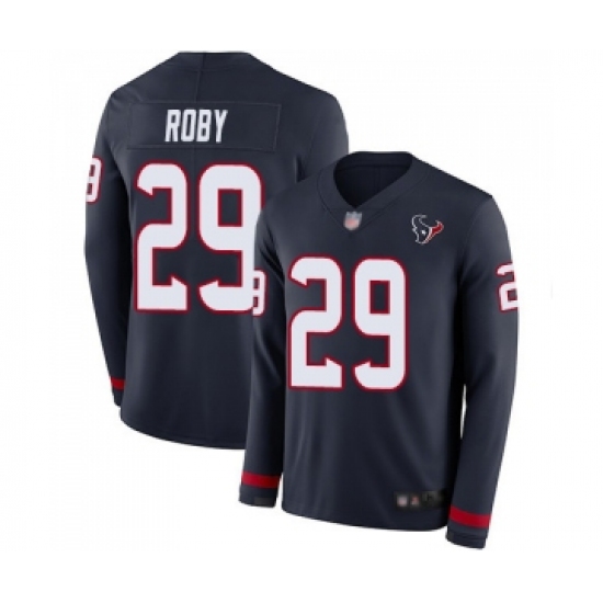 Men's Houston Texans #29 Bradley Roby Limited Navy Blue Therma Long Sleeve Football Jersey - Ujersey