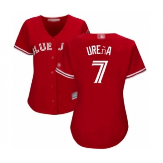 Women's Toronto Blue Jays #7 Richard Urena Authentic Scarlet Alternate Baseball Player Jersey