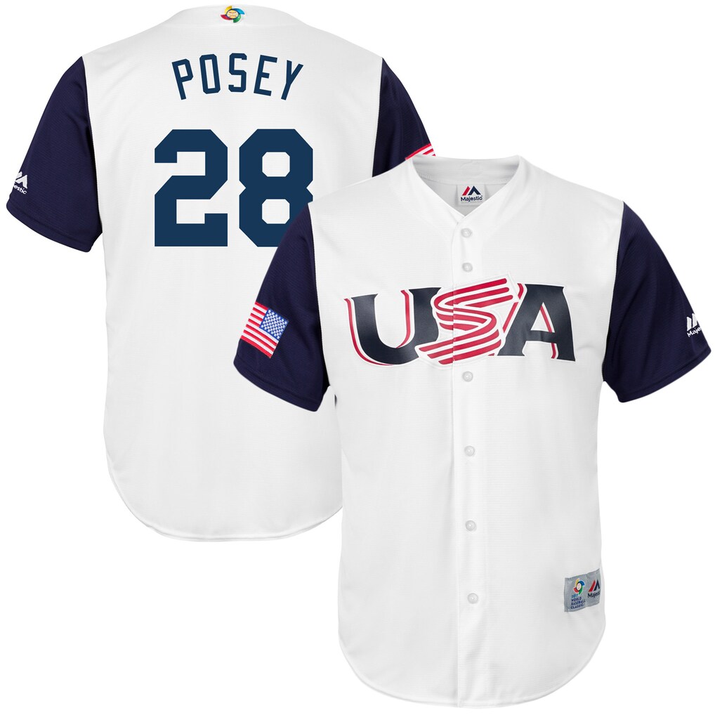 Men's USA Baseball Buster Posey Majestic White 2017 World Baseball Classic Replica Jersey - Vujersey Los Angeles Rams