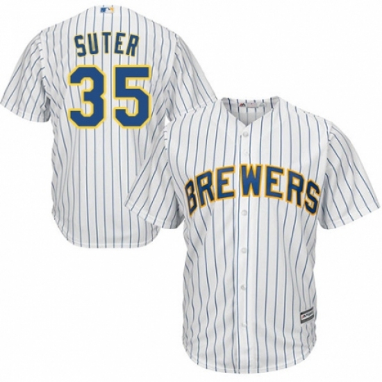 Youth Majestic Milwaukee Brewers #35 Brent Suter Authentic White Home Cool Base MLB Jersey - Ujersey