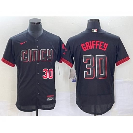 Men's Cincinnati Reds #30 Ken Griffey Jr Number Black 2023 City Connect Flex Base Stitched Jersey 1 - Ujersey