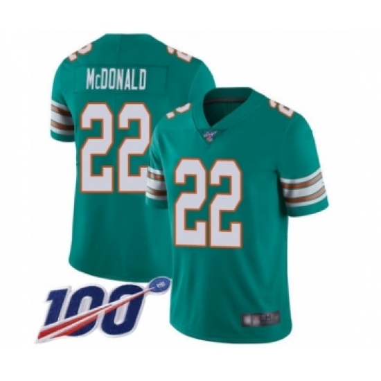 Men's Miami Dolphins #22 T.J. McDonald Aqua Green Alternate Vapor Untouchable Limited Player 100th Season Football Jersey - Ujersey