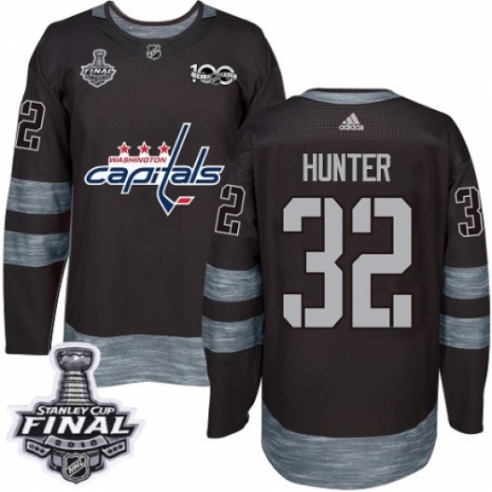 Men's Adidas Washington Capitals #32 Dale Hunter Authentic Black 1917-2017 100th Anniversary 2018 Stanley Cup Final NHL Jersey - Ujersey