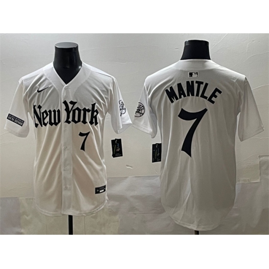 Men's New York Yankees #7 Mickey Mantle White 'Gothic Legacy Edition' Vapor Premier Limited Stitched Baseball Jersey - Ujersey