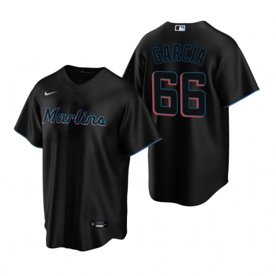 Men's Nike Miami Marlins #66 Jarlin Garcia Black Alternate Stitched Baseball Jersey - Ujersey