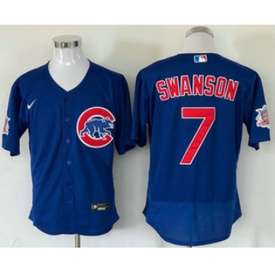 Men's Chicago Cubs #7 Dansby Swanson Blue Stitched MLB Flex Base Nike Jersey - Ujersey