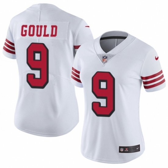 Women's Nike San Francisco 49ers #9 Robbie Gould Limited White Rush Vapor Untouchable NFL Jersey - Ujersey