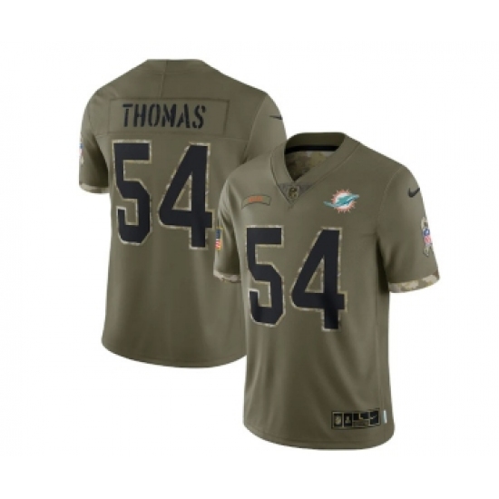 Men's Miami Dolphins #54 Zach Thomas 2022 Olive Salute To Service Limited Stitched Jersey - Ujersey