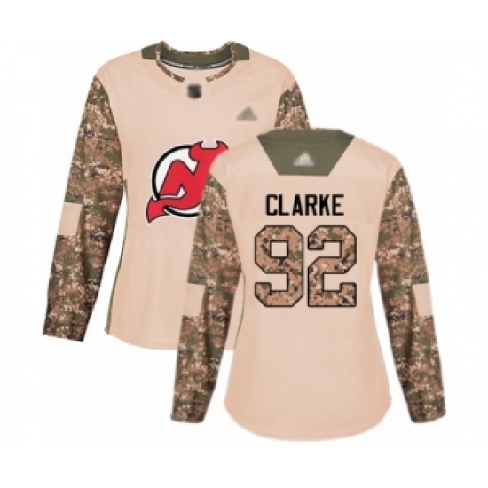 Women's New Jersey Devils #92 Graeme Clarke Authentic Camo Veterans Day Practice Hockey Jersey - Ujersey