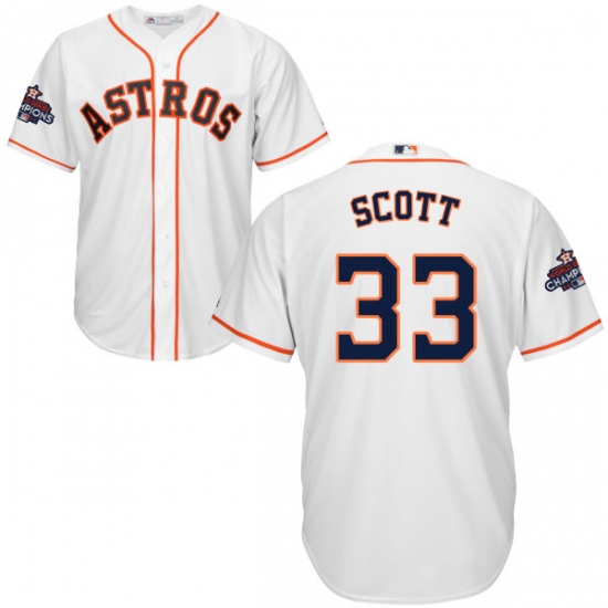Men's Majestic Houston Astros #33 Mike Scott Replica White Home 2017 World Series Champions Cool Base MLB Jersey - Ujersey