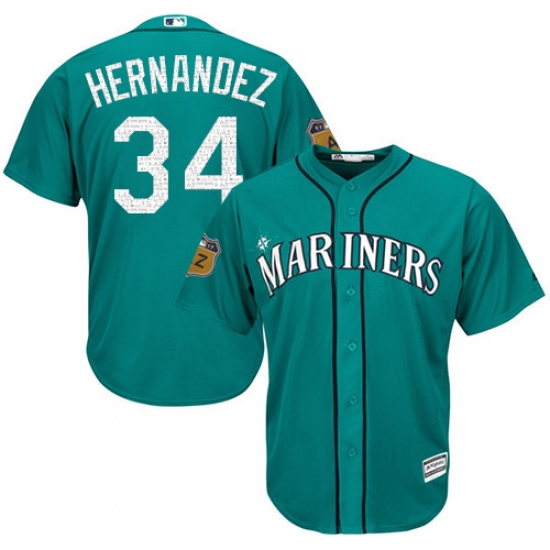 Youth Majestic Seattle Mariners #34 Felix Hernandez Authentic Aqua 2017 Spring Training Cool Base MLB Jersey - Ujersey