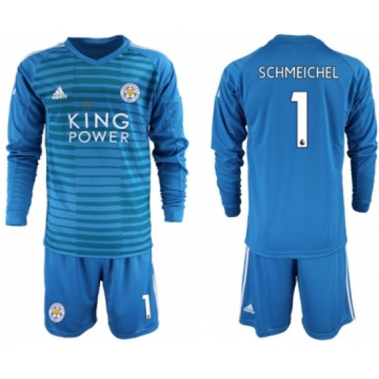 Leicester City #1 Schmeichel Blue Goalkeeper Long Sleeves Soccer Club Jersey