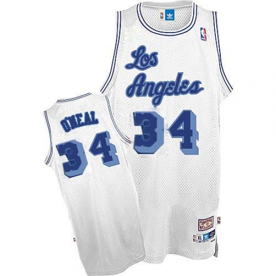 Men's Nike Los Angeles Lakers #34 Shaquille O'Neal Authentic White Throwback NBA Jersey - Ujersey
