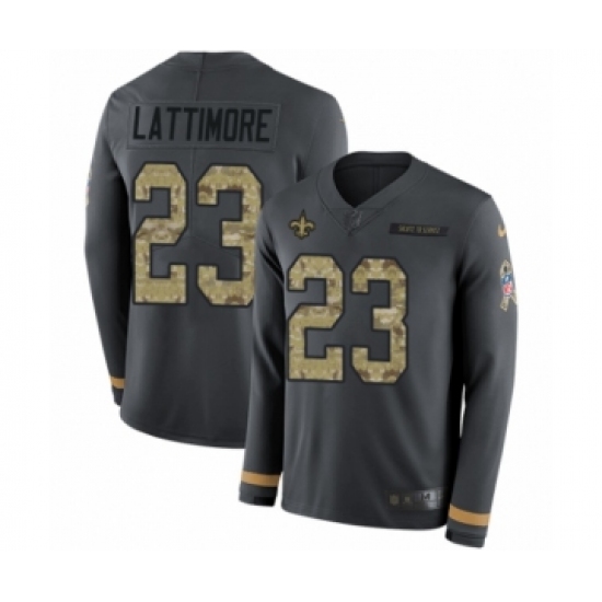 Men's Nike New Orleans Saints #23 Marshon Lattimore Limited Black Salute to Service Therma Long Sleeve NFL Jersey - Ujersey