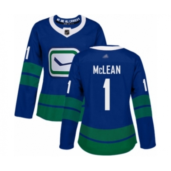 Women's Vancouver Canucks #1 Kirk Mclean Authentic Royal Blue Alternate Hockey Jersey - Ujersey