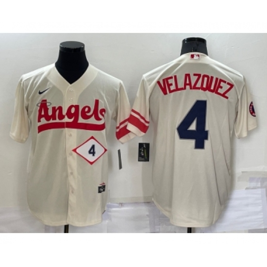 Men's Los Angeles Angels #4 Andrew Velazquez Number Cream 2022 City Connect Cool Base Stitched Jersey - Ujersey