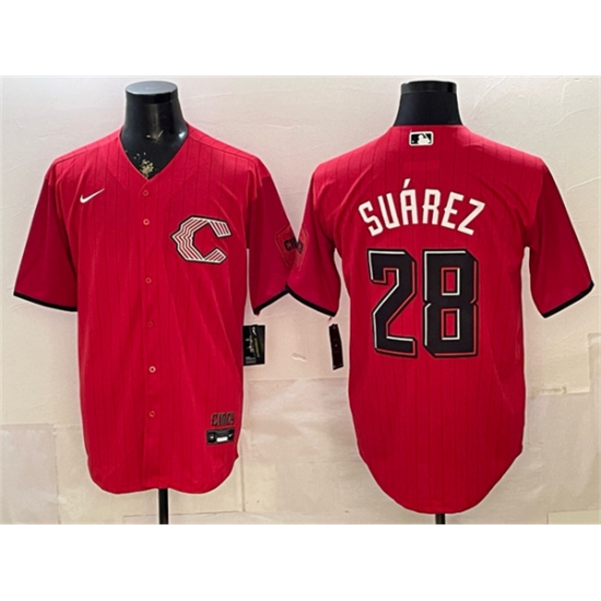 Men's Cincinnati Reds #28 Eugenio Suárez Red 2026 City Connect Stadium Stitched Baseball Jersey - Ujersey