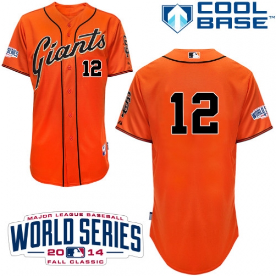 Men's Majestic San Francisco Giants #12 Joe Panik Authentic Orange Alternate Cool Base w/2014 World Series Patch MLB Jersey - Ujersey