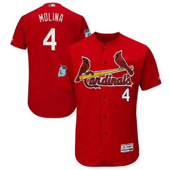 Men's Majestic St. Louis Cardinals #4 Yadier Molina Scarlet 2017 Spring Training Authentic Collection Flex Base MLB Jersey - Ujersey