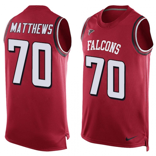 Men's Nike Atlanta Falcons #70 Jake Matthews Limited Red Player Name & Number Tank Top NFL Jersey - Ujersey