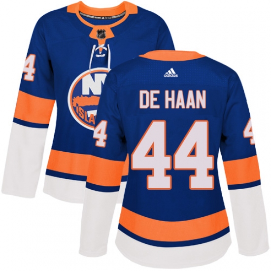 Women's Adidas New York Islanders #44 Calvin de Haan Authentic Royal Blue Home NHL Jersey - Ujersey