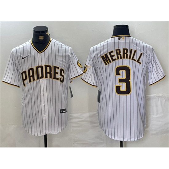 Men's San Diego Padres #3 Jackson Merrill White Cool Base Stitched Baseball Jersey