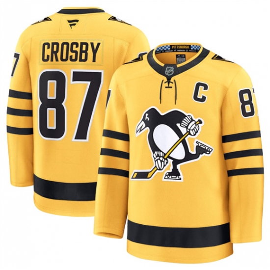Men's Pittsburgh Penguins #87 Sidney Crosby Gold 2025 Alternate Stitched Hockey Jersey - Ujersey