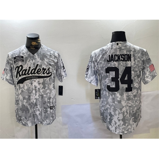 Men's Las Vegas Raiders #34 Bo Jackson 2024 Arctic Camo Salute To Service Stitched Baseball Jersey - Ujersey