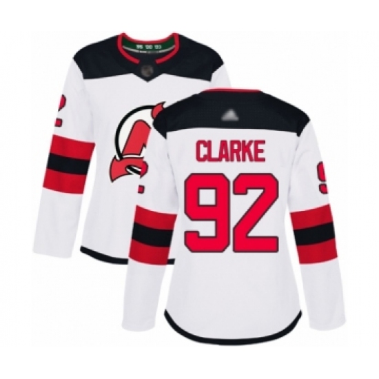 Women's New Jersey Devils #92 Graeme Clarke Authentic White Away Hockey Jersey - Ujersey