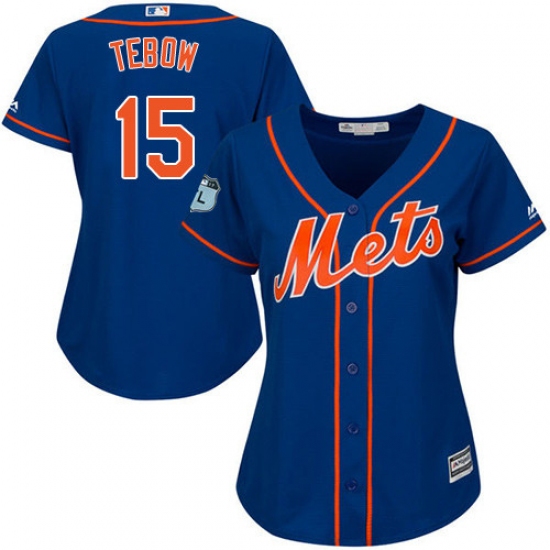 Women's Majestic New York Mets #15 Tim Tebow Authentic Royal Blue Alternate Home Cool Base MLB Jersey - Ujersey