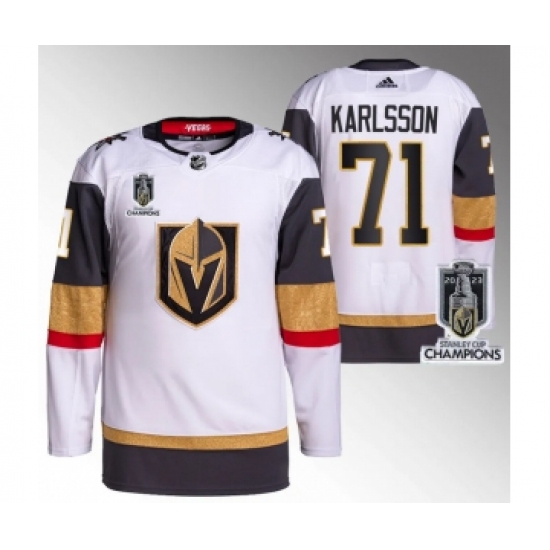 Men's Vegas Golden Knights #71 William Karlsson White 2023 Stanley Cup Champions Stitched Jersey
