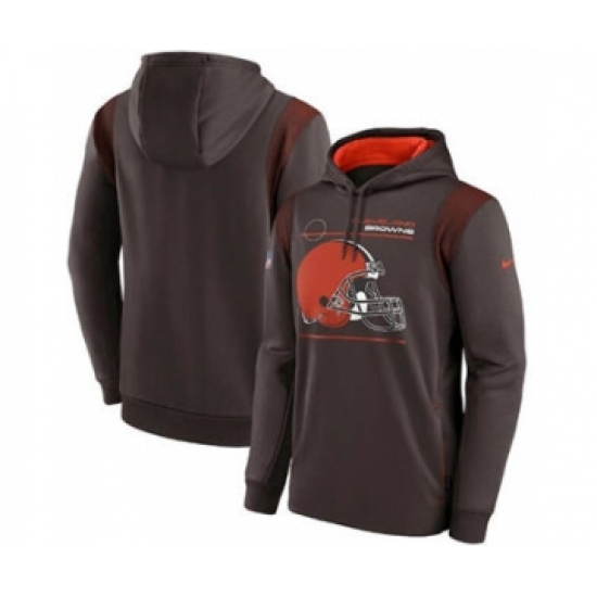 Men's Cleveland Browns 2021 Navy Sideline Logo Performance Pullover Hoodie - Ujersey NHL