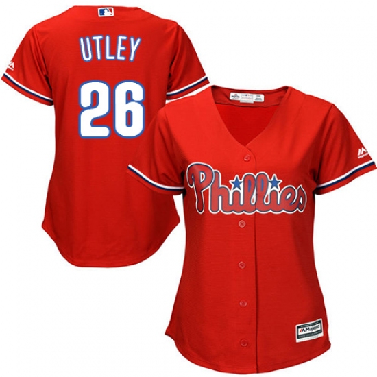 Women's Majestic Philadelphia Phillies #26 Chase Utley Replica Red Alternate Cool Base MLB Jersey - Ujersey