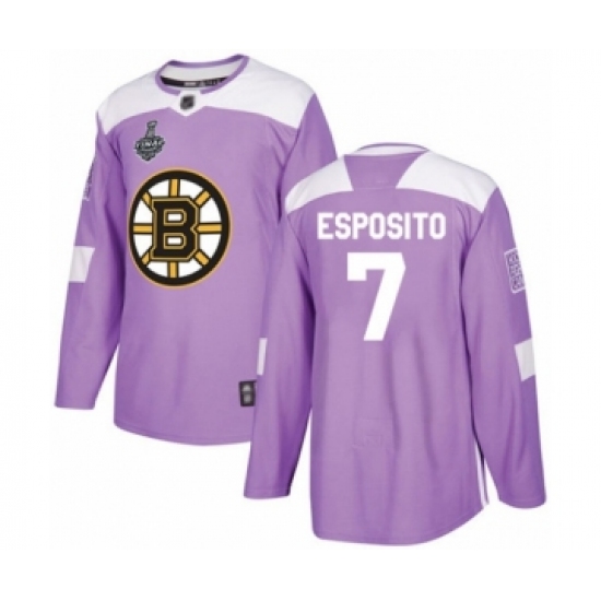 Youth Boston Bruins #7 Phil Esposito Authentic Purple Fights Cancer Practice 2019 Stanley Cup Final Bound Hockey Jersey - Ujersey