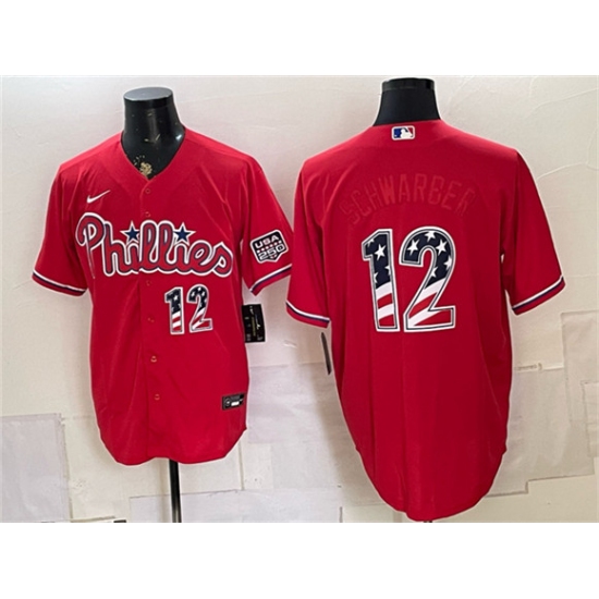 Men's Philadelphia Phillies #12 Kyle Schwarber Red USA 250 Fourth of July Home Stitched Baseball Jersey - Ujersey