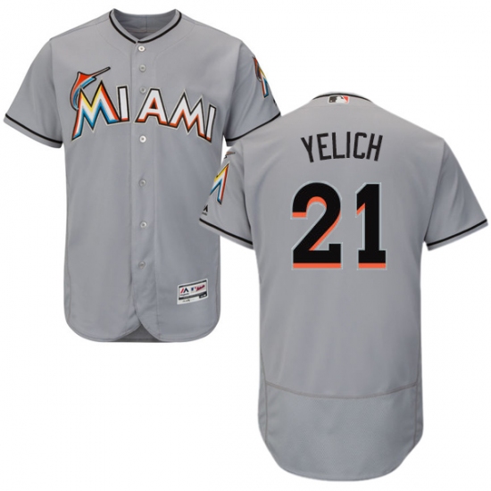 Men's Majestic Miami Marlins #21 Christian Yelich Grey Road Flex Base Authentic Collection MLB Jersey - Ujersey