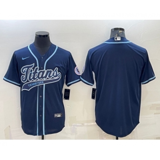 Men's Tennessee Titans Blank Navy With Patch Cool Base Stitched Baseball Jersey - Ujersey